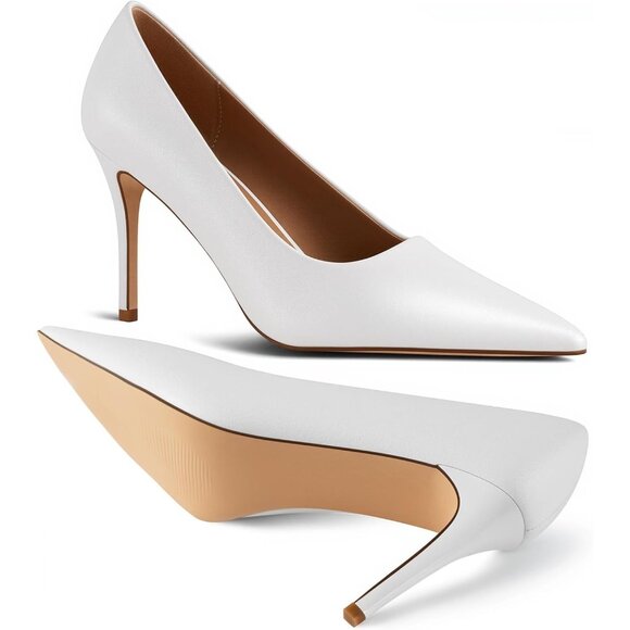 Women White Pointed Toe Slip-on Closed Toe 3 Inch Stiletto Pumps High Heels - Picture 7 of 8